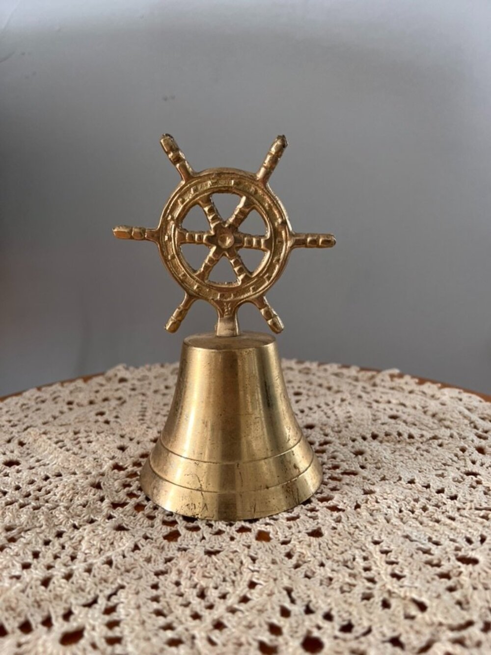 Vintage Brass Ship Wheel Bell Nautical Desk Bell Maritime Decor